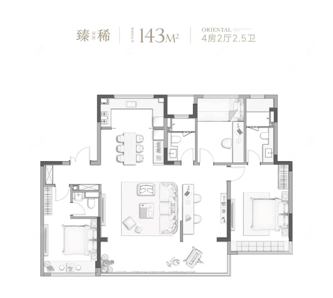 新城品悦云起建面143㎡户型图