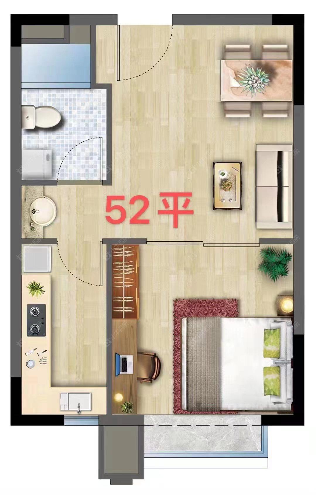 恒大御景建面52㎡户型图