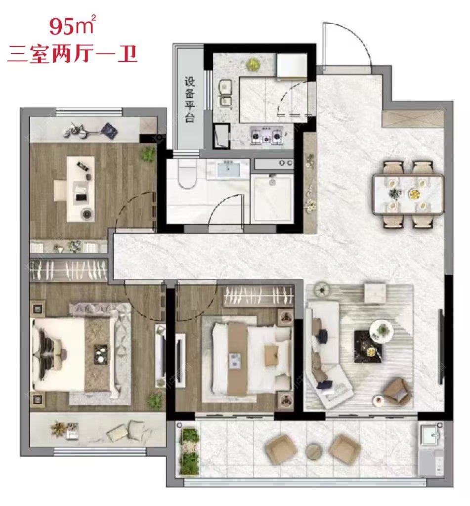 国锐雲熙建面95㎡户型图